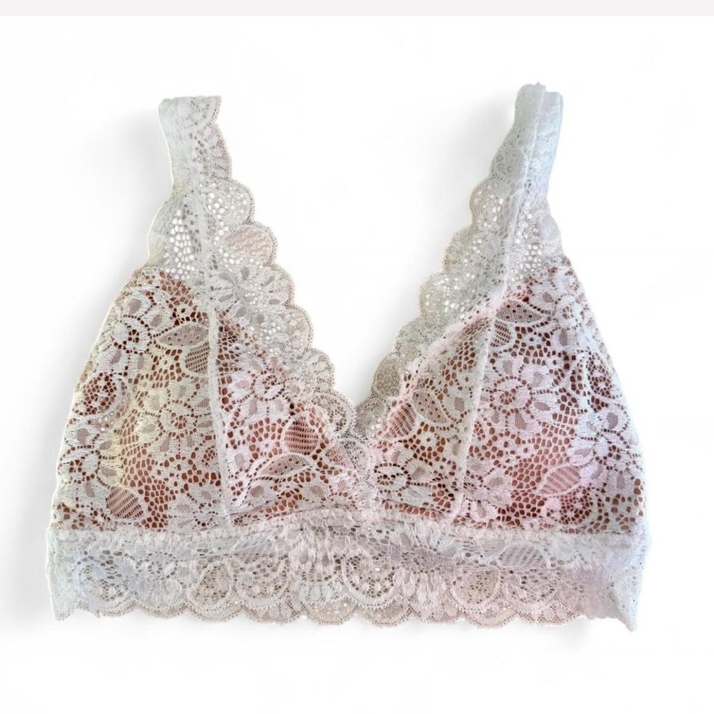 aeropostale white floral lace wireless lingerie bra